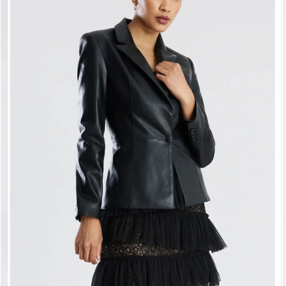 NEW- BCBGMAXAZRIA TAILORED FAUX LEATHER JACKET - Picture 8 of 10